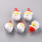 Christmas Baking Paint Brass Bell Pendants, Father Christmas, White, 22.5x15.5x14.5mm, Hole: 2mm(KKB-S002-008)