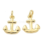 Brass Pendants, Anchor & Helm Charms, Cadmium Free & Lead Free, Rack Plating, Long-Lasting Plated, Real 18K Gold Plated, 13.5x12x1.5mm, Hole: 3mm, Jump Ring: 5x1mm(KK-D229-10G)