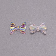 Bowknot Resin Cabochons, Nail Art Decoration Accessories, Rainbow Plated, Pink, 7x10x3mm(MRMJ-WH0074-32F)