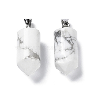 Natural Howlite Pointed Pendants, Bullet charms with Stainless Steel Color Plated 201 Stainless Steel Snap on Bails, 26x10.5mm, Hole: 7x3.5mm(G-E596-02P-04)