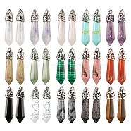 15Pcs 15 Style Natural & Synthetic Gemstone Pendants, with Platinum Tone Brass Findings, Bullet, 33~40x8~10mm, Hole: 3x2mm, 1pc/style(G-LS0001-75)
