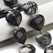 Natural Black Netstone Beads Strands, Heart, with Seed Beads, 19~19.5x20x10mm, Hole: 1.5mm, about 17pcs/strand, 15.75 inch(40cm)(G-C150-A13-01)