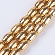 Electroplate Non-magnetic Synthetic Hematite Beads Strands, Grade AA, Oval, Golden Plated, 5x3.5mm, Hole: 0.5mm, about 82pcs/strand, 16.1 inch(41cm)(G-F553-03B-G)