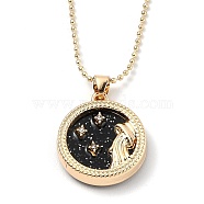 Alloy Rhinestone Pendant Necklaces, with Resin and Ball Chains, Flat Round with Constellation/Zodiac Sign, Golden, Black, Aquarius, 18.31 inch(46.5cm)(NJEW-H306-A11-G)