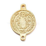 Brass Links connectors, Flat Round with Saint Benedict Medal, Golden, 22x15x2mm, Hole: 1.4mm(KK-L178-05G)