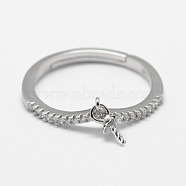 925 Sterling Silver Finger Ring Components, with Cubic Zirconia, For Half Drilled Beads, Platinum, Size 6, 16.5mm; Tray: 2mm; Pin: 0.6mm(STER-F026-84P)