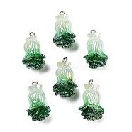 AB Color Resin Pendants, Vegetable Charms with Platinum Plated Iron Loops, Vegetables, 26.5~28x15~18.5x15mm, Hole: 2mm(RESI-C051-03B-P)