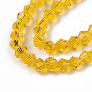 Faceted Bicone Glass Beads Strands, Gold, 4x4mm, Hole: 1mm, about 82~85pcs/strand, 30.5~31cm(EGLA-P017-4mm-16)