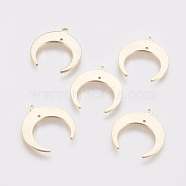 Brass Pendants, Double Horn/Crescent Moon Pendant, Nickel Free, Real 18K Gold Plated, 19x18x1mm, Hole: 1mm(X-KK-Q735-14G)