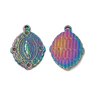 Ion Plating(IP) Oval 304 Stainless Steel Pendant Rhinestone Settings, Religion Virgin Mary Charm, Rainbow Color, Fit for 1.2mm Rhinestone, 29x21x2.5mm, Hole: 1.6mm(STAS-G278-28M)