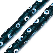 Handmade Evil Eye Lampwork Beads, Column, Dark Slate Blue, 14x10mm, Hole: 1.2mm, about 25pcs/strand, 13.98 inch(35.5cm)(LAMP-N029-013C)