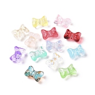 Transparent Spray Painted Glass Beads, Bowknot, Mixed Color, 10x14x8mm, Hole: 1mm(GLAA-I050-11)