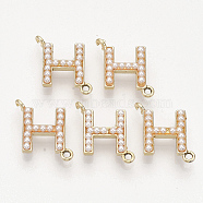 Eco-Friendly Alloy Links connectors, with ABS Plastic Imitation Pearl Beads, Letter H, Light Gold, 20x18x5mm, Hole: 1.6mm(PALLOY-R110-26)