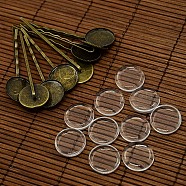 18mm Transparent Clear Domed Glass Cabochon Cover for Iron Hair Bobby Pin DIY Making, Antique Bronze, 63x19x2mm(DIY-X0070)