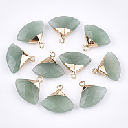 Electroplate Natural Green Aventurine Pendants, with Brass Findings, Faceted, Triangle, Golden, 17~18x19~20x6~7mm, Hole: 1.8mm(G-T112-04E)