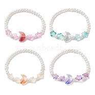 Star & Moon & Imitation Pearl Glass Beaded Stretch Bracelet for Kid, Mixed Color, Inner Diameter: 1-3/4 inch(4.45cm)(BJEW-JB09265)