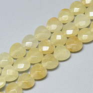 Natural Topaz Jade Beads Strands, Faceted, Heart, 10x10x5mm, Hole: 1.2mm, about 20pcs/strand, 7.4 inch(X-G-S357-E01-12)