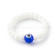 Handmade Glass Beads Stretch Rings, with Lampwork Beads, Evil Eye, Blue, US Size 9 1/4(19.1mm)(RJEW-JR00373)