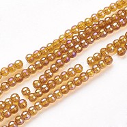 Glass Bead Strands, Round, AB Color Plated, Dark Goldenrod, 10mm, Hole: 1mm, about 30pcs/strand, 12 inch(GR10mm-13Y-AB)