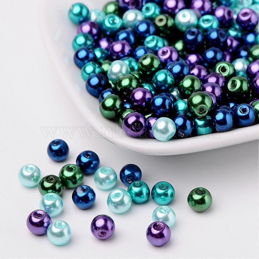 200 x  6MM GLASS PEARL BEADS MIXED COLOURS 