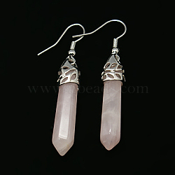 Fashion Natural Rose Quartz Dangle Earrings, with Alloy Earring Hooks, 50~56x8mm, Pin: 1mm(EJEW-G073-8)