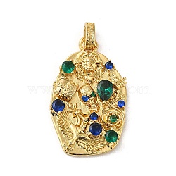 Rack Plating Brass Micro Pave Cubic Zirconia with Sea shell Pendants, Cadmium Free & Lead Free, Oval, Real 18K Gold Plated, 38.5x24x4.5mm, Hole: 5x3.5mm(KK-Q795-15C-G)