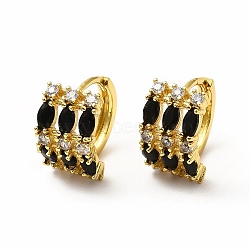 Rack Plating Brass Micro Pave Cubic Zirconia Leverback Earrings, Lead Free & Cadmium Free, Real 18K Gold Plated, Black, 15x9x15.5mm, Pin: 1mm(EJEW-H093-01B-G)