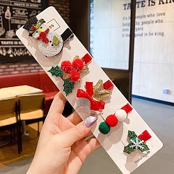 Christmas Theme Cloth Felt Fabric Alligator Hair Clip, with Alloy Clip, Mixed Color, 60x53x15mm(OHAR-R100-01A)