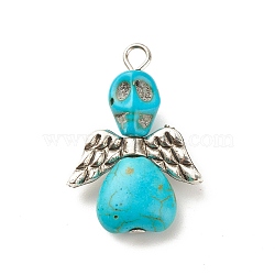 Halloween Dyed Synthetic Turquoise Pendants, with CCB Plastic Wings and Platinum Tone Iron Loops, Skull Angel, Dark Turquoise, 29x20x9mm, Hole: 2.5mm(PALLOY-JF01598-04)