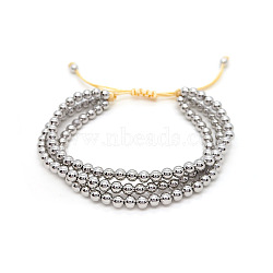 Brass Round Beaded Braided Beaed Bracelets, Layered Bracelets for Women, Silver, 10-1/4 inch(26cm)(WT6020-2)