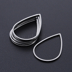 Non-Tarnish 201 Stainless Steel Linking Rings, Laser Cut, Teardrop, Stainless Steel Color, 26x17x1mm, Inner Size: 23.5x15mm(STAS-S105-T941-1)