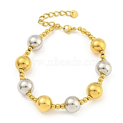 304 Stainless Steel & 201 Stainless Steel Round Beaded Bracelets for Women, Golden & Stainless Steel Color, 7-5/8 inch(19.4cm)(BJEW-G717-03C-GP)