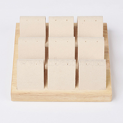 Wood Earring Displays, with Faux Suede, 9 Compartments, Square, PeachPuff, 15x15x1.8cm(EDIS-E024-03)