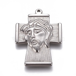 304 Stainless Steel Pendants, For Easter, Cross with Jesus, Stainless Steel Color, 39x28.5x4mm, Hole: 2mm(STAS-E474-16)