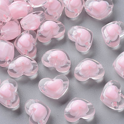Transparent Acrylic Beads, Bead in Bead, Heart, Pink, 13x17x9.5mm, Hole: 2.5mm, about 420pcs/500g(TACR-S152-08A-08)