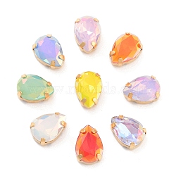 Teardrop Opal Sew On Rhinestones, Multi-Strand Links, K9 Glass Rhinestone with Brass Prong Settings, Mixed Color, Golden, 14x10x7mm, Hole: 0.8mm(RGLA-G024-06A-G)