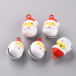 Christmas Baking Painted Brass Bell Pendants, Father Christmas, White, 22.5x15.5x14.5mm, Hole: 2mm(KKB-S002-008)