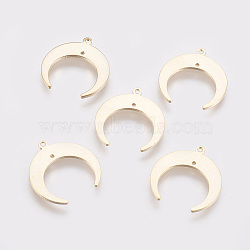 Brass Pendants, Double Horn/Crescent Moon Pendant, Nickel Free, Real 18K Gold Plated, 19x18x1mm, Hole: 1mm(X-KK-Q735-14G)