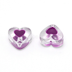 Transparent Clear Enamel Acrylic Beads, Heart, Purple, 15x17x11mm, Hole: 2mm(ACRC-CJC0001-01C)