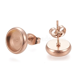 Ion Plating(IP) 304 Stainless Steel Stud Earring Settings, with Ear Nuts, Flat Round, Rose Gold, 10.5mm, Pin: 0.8mm, Tray: 8mm(STAS-K202-05C-RG)