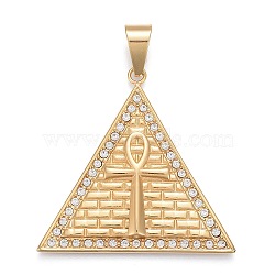304 Stainless Steel Big Pendants, with Crystal Rhinestone, Triangle with Ankh Cross, Golden, 48x50x4mm, Hole: 6.5x12mm(STAS-K214-10G)