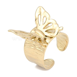 304 Stainless Steel Open Cuff Rings for Women, Real 18K Gold Plated, Butterfly, 22x22.5mm, Adjustable(RJEW-S410-01G-03)