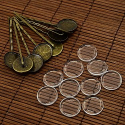 18mm Transparent Clear Domed Glass Cabochon Cover for Iron Hair Bobby Pin DIY Making, Antique Bronze, 63x19x2mm(DIY-X0070)