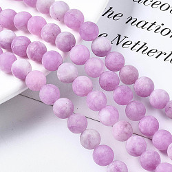 Natural White Jade Bead Strands, Dyed, Frosted, Round, Medium Orchid, 8~9mm, Hole: 1mm, about 46~48pcs/strand, 14.9 inch(G-R297-8mm-50)