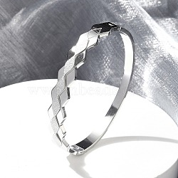 304 Stainless Steel Hinged Bangles for Women, Frosted, Wave, Stainless Steel Color, Inner Diameter: 2x2-3/8 inch(5x6cm)(BJEW-A011-15P)