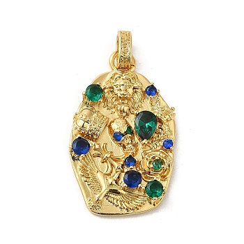 Rack Plating Brass Micro Pave Cubic Zirconia with Sea shell Pendants, Cadmium Free & Lead Free, Oval, Real 18K Gold Plated, 38.5x24x4.5mm, Hole: 5x3.5mm