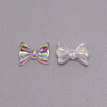 Bowknot Resin Cabochons, Nail Art Decoration Accessories, Rainbow Plated, Pink, 7x10x3mm