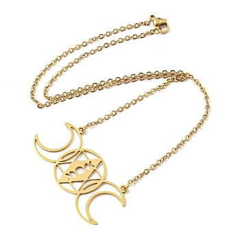 201 Stainless Steel Triple Moon Goddess Pendant Necklace with Cable Chains, Golden, 17.09 inch(43.4cm)
