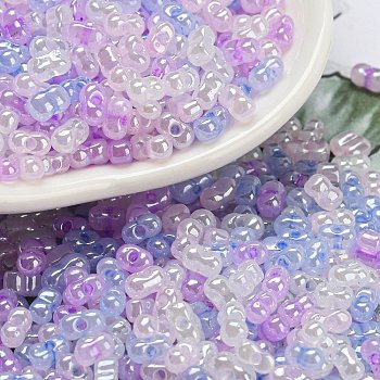 Ceylon Glass Seed Beads, Peanut, Plum, 4~4.5x2~2.5x2~2.5mm, Hole: 0.8~0.9mm, about 10000pcs/pound