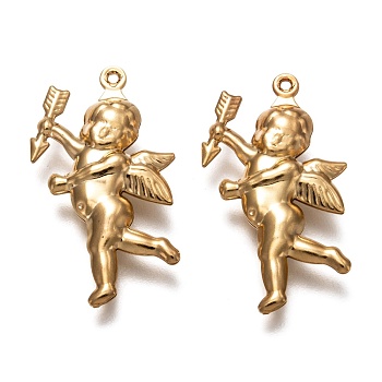Valentine's Day 304 Stainless Steel Pendants, Cupid, Real 18K Gold Plated, 29x16x5mm, Hole: 1mm